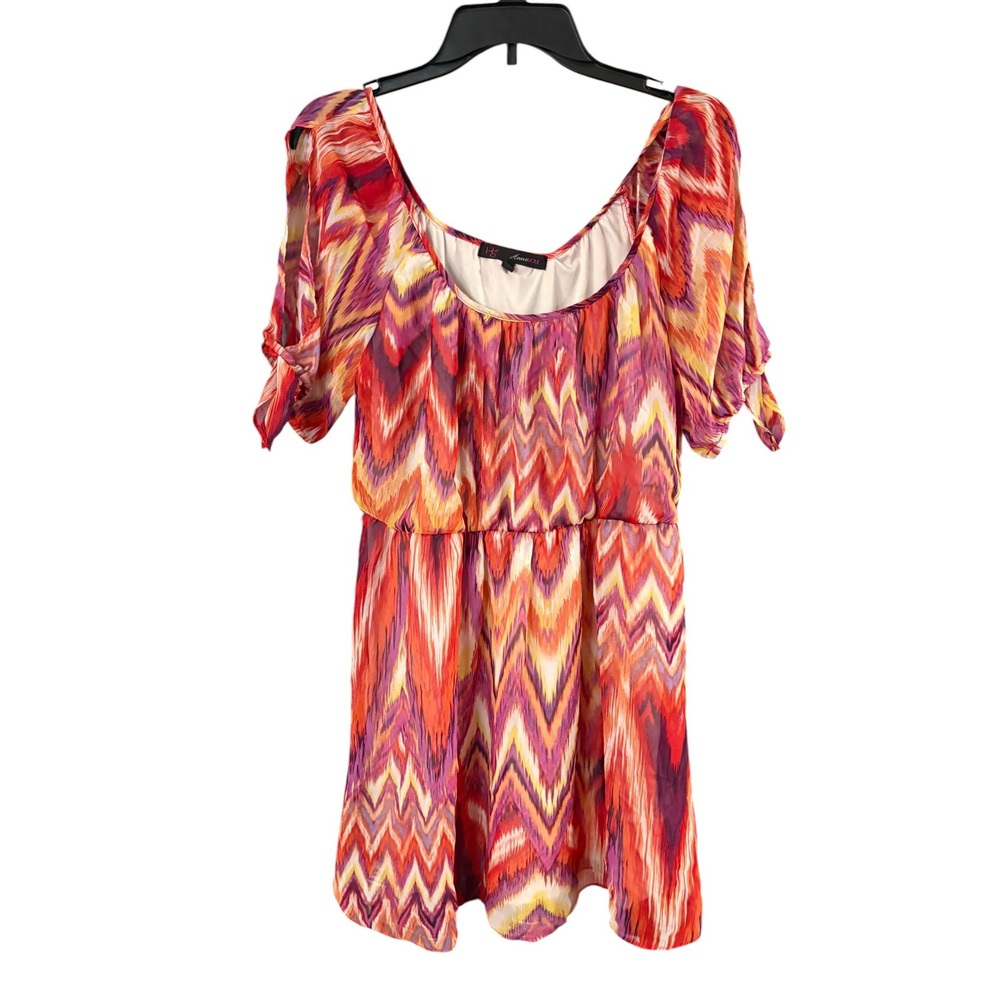 HeartSoul Womens Red Orange Chevron Zigzag Cold Shoulder Mini Dress Large